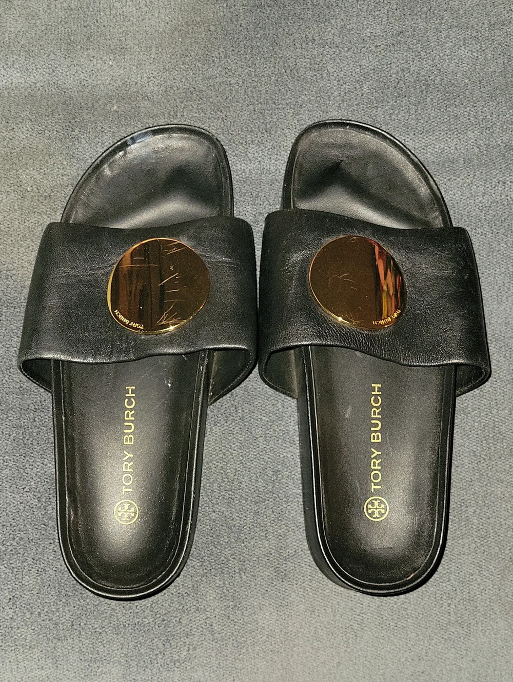 Tory Burch Patos Leather Slide Sandals in Black Size 9.5 Women